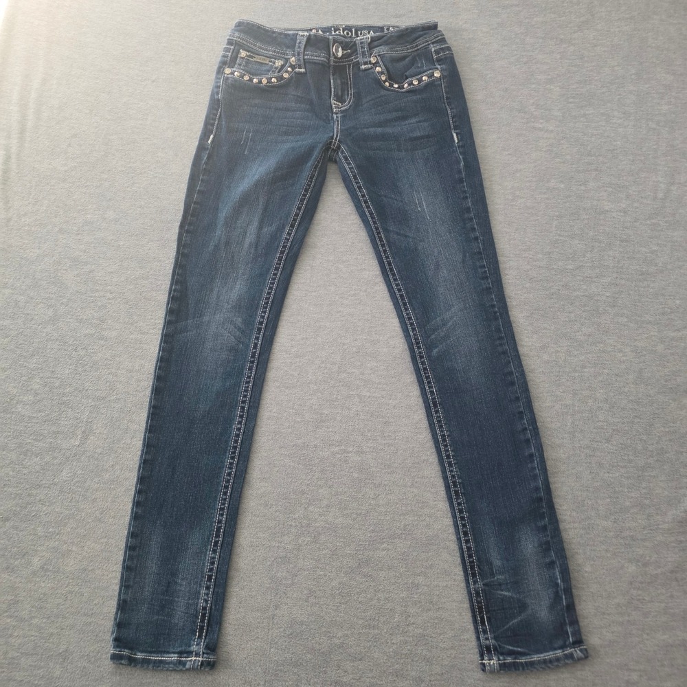 LA Idol USA Womens Dark Wash Rhinestone Cross Embellished Skinny Jeans Size 5